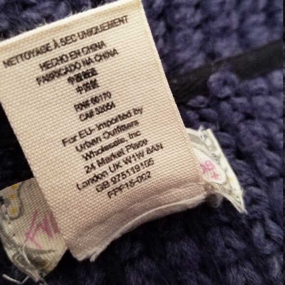 Free People Hooded Chunky Knit Oversized Poncho Ribbed Knit Pocket Navy Blue OS - Picture 8 of 16